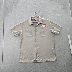 Toy Story Men Button Up Shirt L Beige Pizza Planet Disney Our Universe